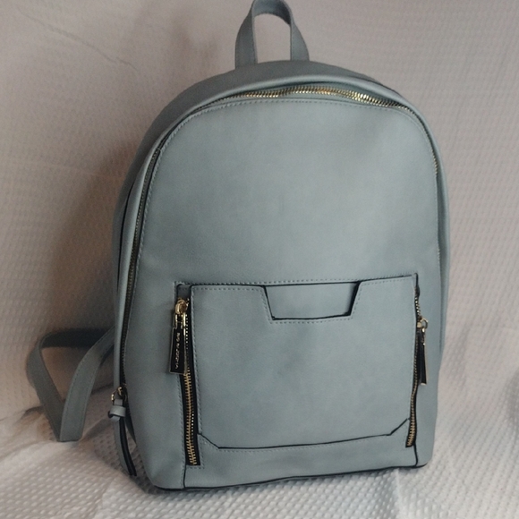 Big Buddha Handbags - Big Buddha Light Gray-Blue Backpack with Gold Zippers